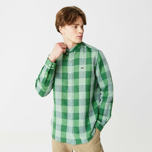 мужская рубашка в клетку lacoste, зеленая