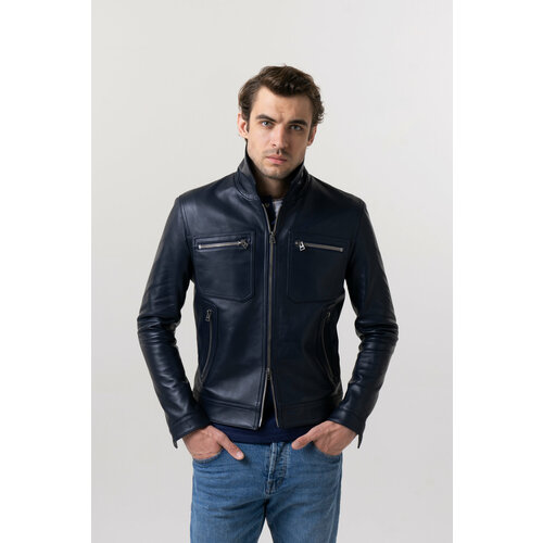 мужская кожаные куртка bruno altro, синяя