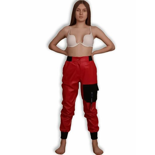 женские кожаные брюки карсаман, красные