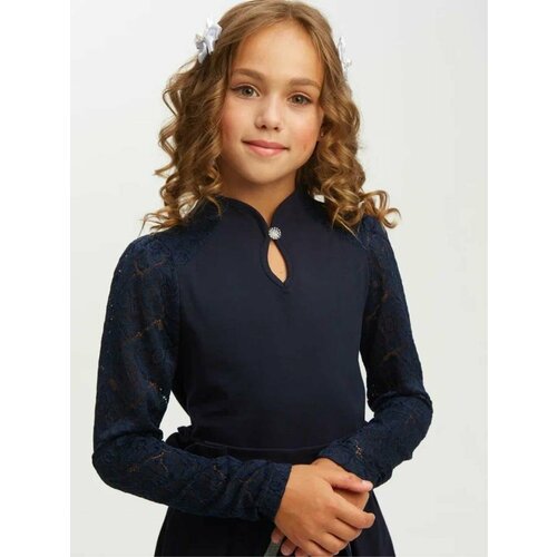 блузка с длинным рукавом nota bene для девочки, синяя