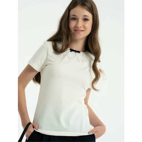 блузка с коротким рукавом nota bene для девочки, белая