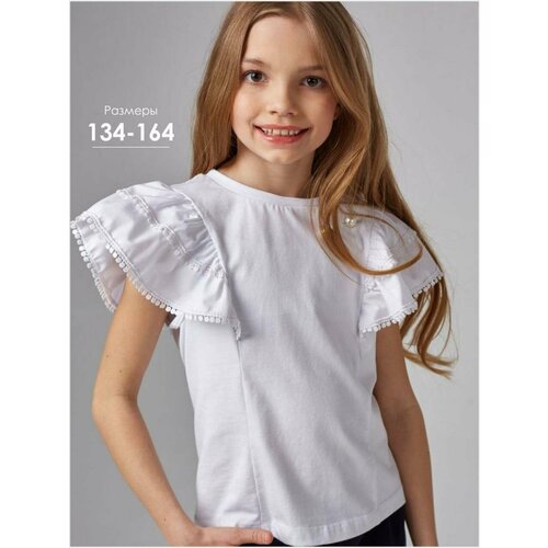 блузка с коротким рукавом nota bene для девочки, белая