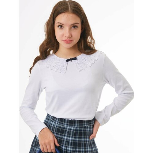блузка с длинным рукавом nota bene для девочки, белая
