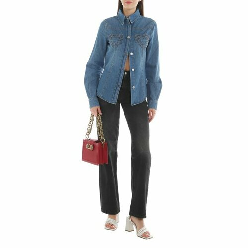 женская джинсовые рубашка moschino jeans, синяя