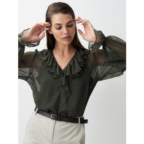 женская блузка с v-образным вырезом pompa, зеленая