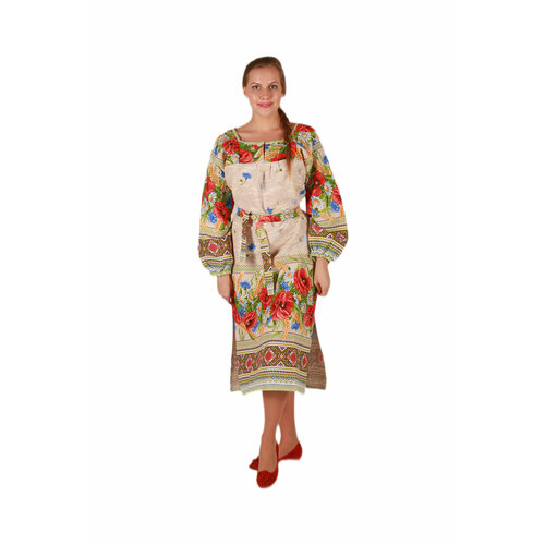 женское платье макси русский сарафан, бежевое