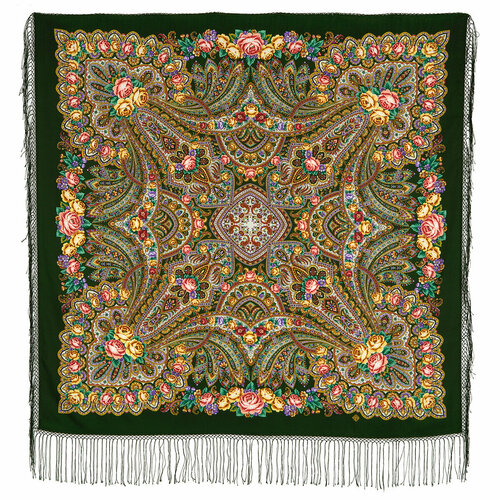 женский шелковые платок павловопосадская платочная мануфактура, зеленый