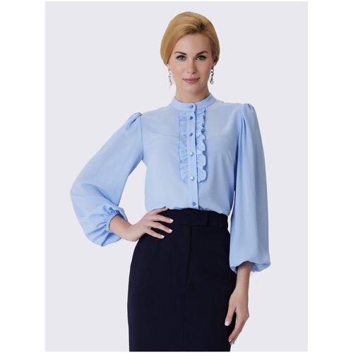 женская блузка с длинным рукавом арт-деко, голубая
