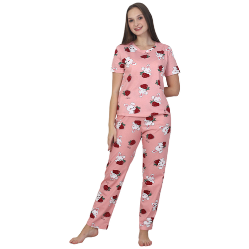 женская пижама с коротким рукавом оптима трикотаж, розовая