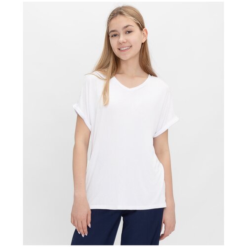 футболка с v-образным вырезом button blue для девочки, белая