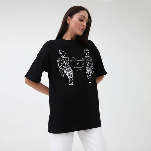женская футболка с рисунком mist, черная