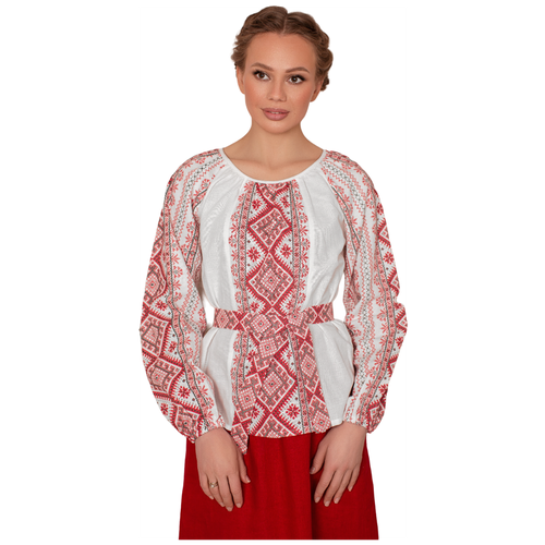 женская блузка с длинным рукавом славянские узоры, белая