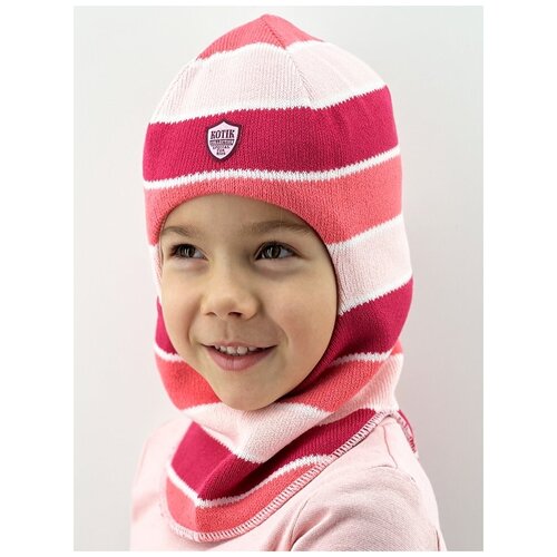 вязаные шапка бушон для девочки, розовая