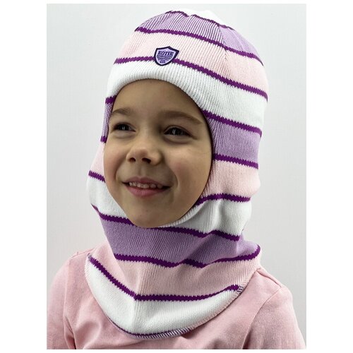 вязаные шапка бушон для девочки, фиолетовая