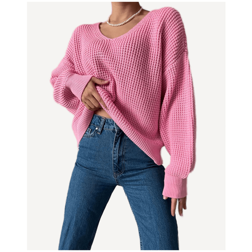 женский свитер с v-образным вырезом не определен, розовый