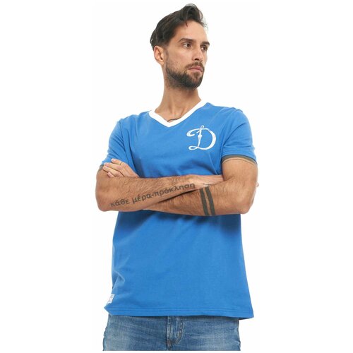 мужская футболка с v-образным вырезом фк динамо москва, голубая