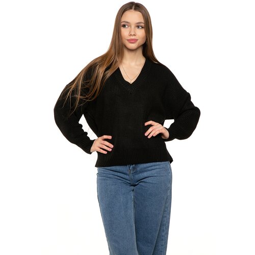 женский свитер с v-образным вырезом турция, черный