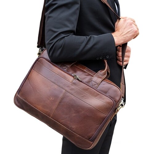 мужская кожаные сумка nip men, коричневая