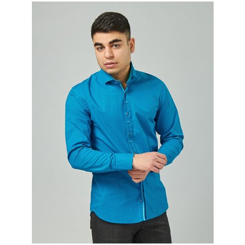 мужская рубашка с длинным рукавом louis fabel slim fit, синяя