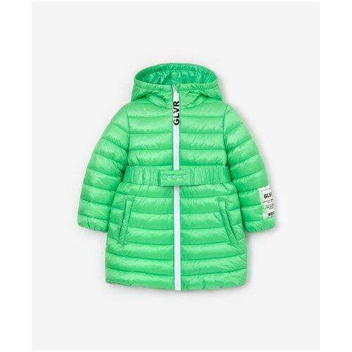 пальто с капюшоном gulliver для девочки, зеленое