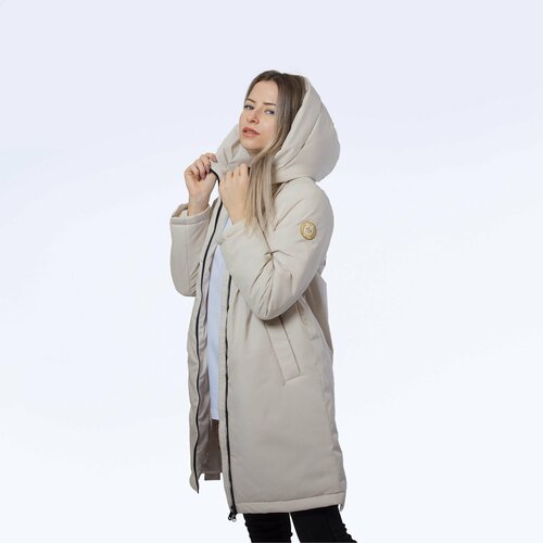 женское пальто с капюшоном фк динамо москва, бежевое