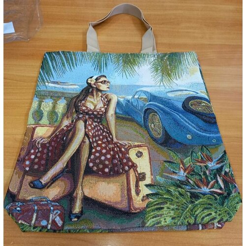 женская сумка-шоперы павлово-посадский шелк, голубая