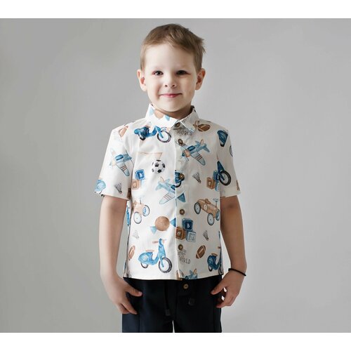 рубашка с коротким рукавом small giraffe для мальчика, голубая