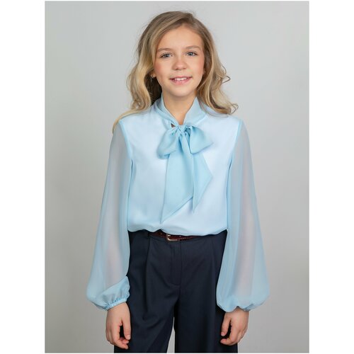 блузка с длинным рукавом стильные непоседы для девочки, голубая