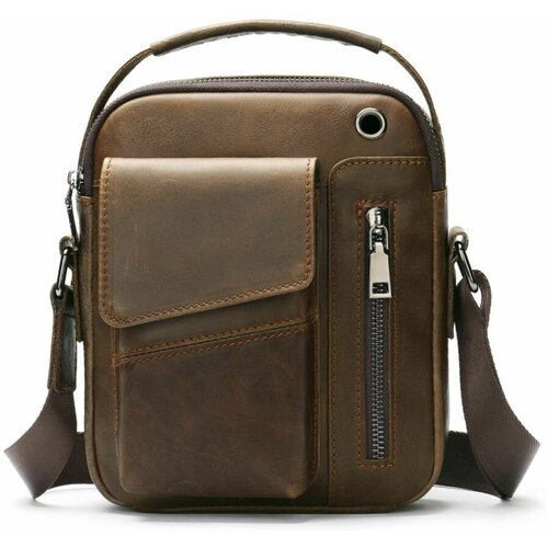 мужская сумка через плечо genuine leather, коричневая
