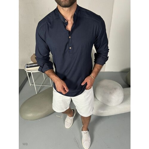мужская рубашка с длинным рукавом avz fashion, голубая