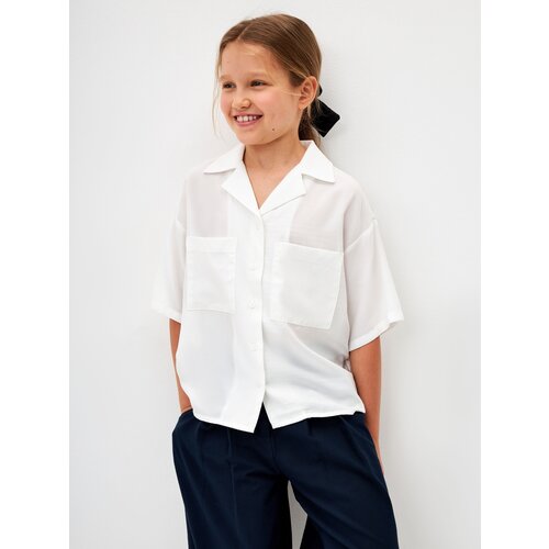 блузка с коротким рукавом sela для девочки, белая