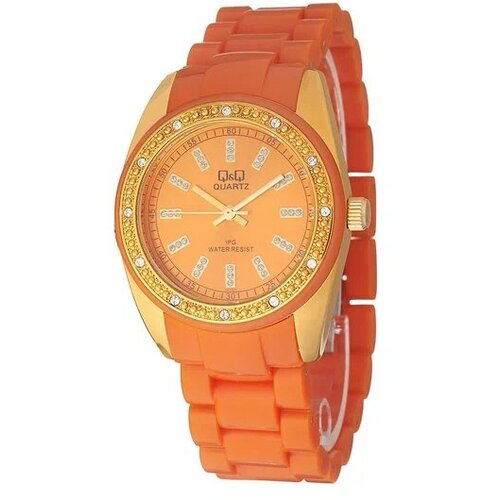 женские часы q&q, оранжевые