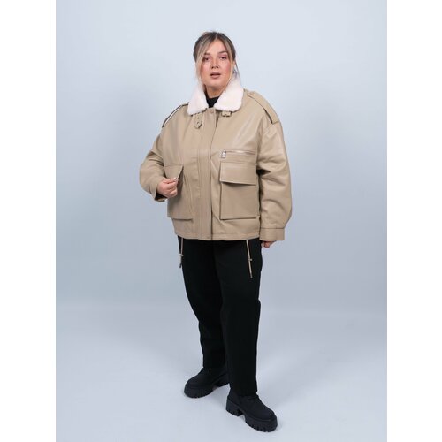 женская кожаные куртка 365 clothes, бежевая