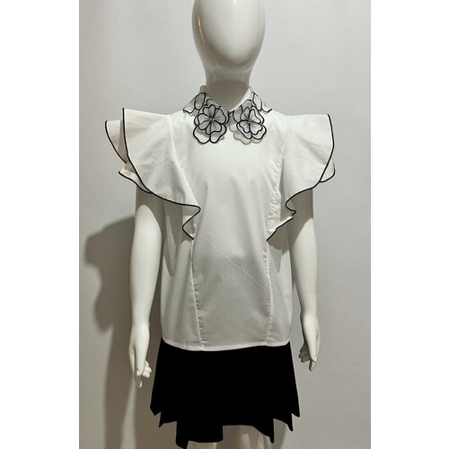 блузка с коротким рукавом кыргызстан для девочки, белая