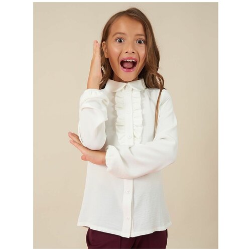 блузка с длинным рукавом viaville для девочки, белая