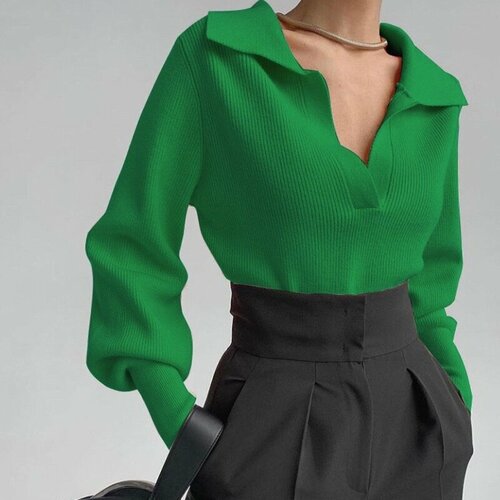 женский свитер с v-образным вырезом praimclo, зеленый