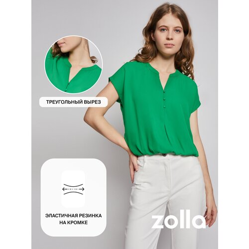женская блузка с коротким рукавом zolla, зеленая