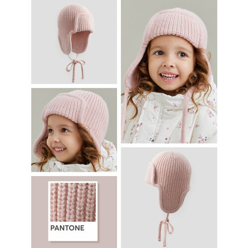 вязаные шапка happy baby для девочки, розовая