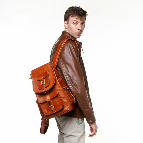 мужской кожаные рюкзак трудовик, коричневый