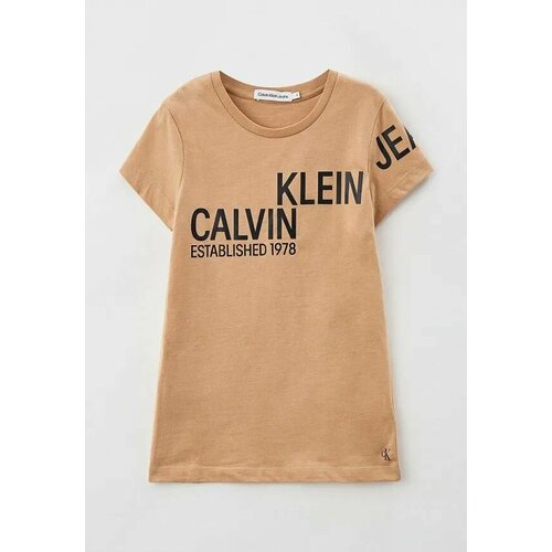 спортивные футболка calvin klein для девочки, бежевая