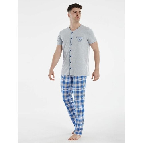 мужская пижама с v-образным вырезом relax mode, голубая