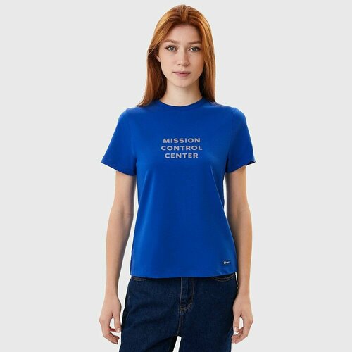 женская футболка с принтом роскосмос, синяя