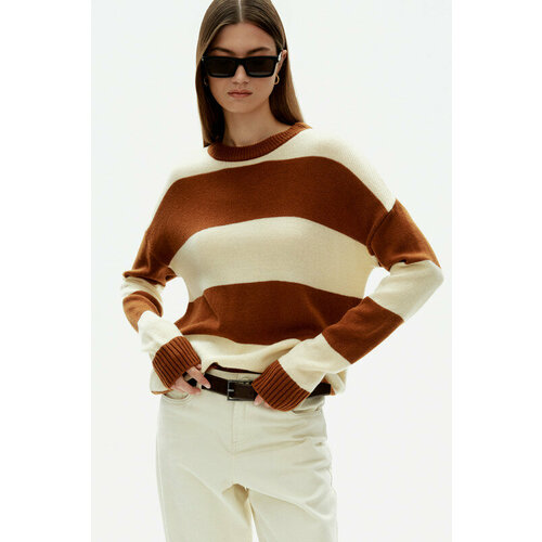 женский свитер с круглым вырезом finn flare, коричневый
