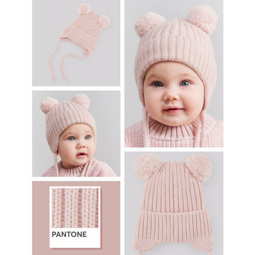 вязаные шапка happy baby для мальчика, розовая