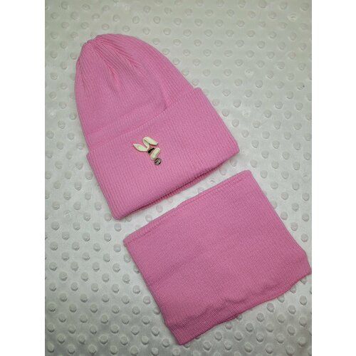 вязаные шапка шапка-сиб для девочки, розовая