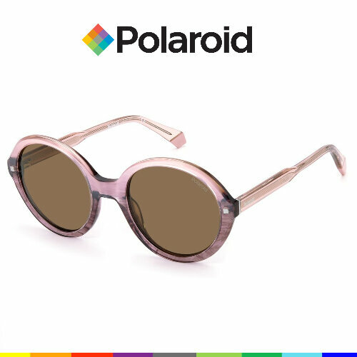 женские круглые солнцезащитные очки polaroid, розовые