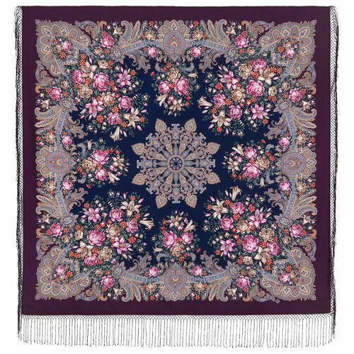 женский шелковые платок павловопосадская платочная мануфактура, фиолетовый