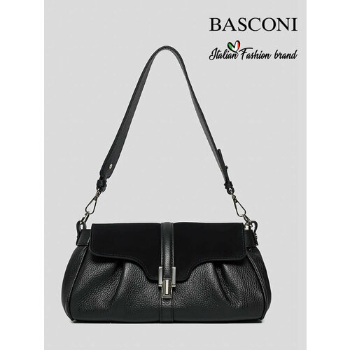 женская кожаные сумка basconi, черная
