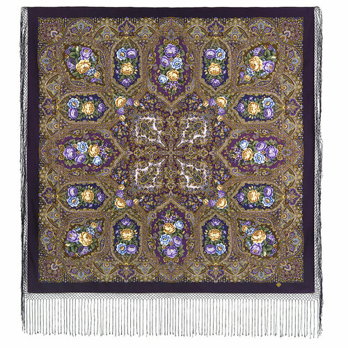 женский шелковые платок павловопосадская платочная мануфактура, коричневый