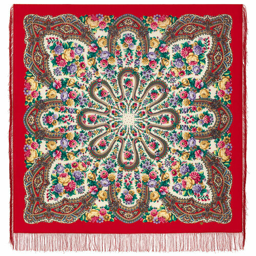 женский шелковые платок павловопосадская платочная мануфактура, красный